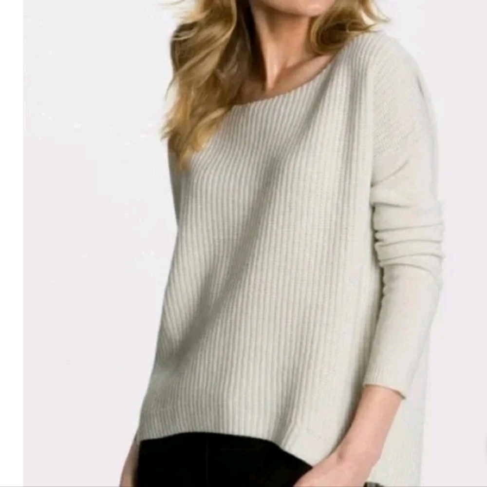 THEORY Thick Ribbed Knit Wool High Low Drop Shoulder Sweater Gray Medium